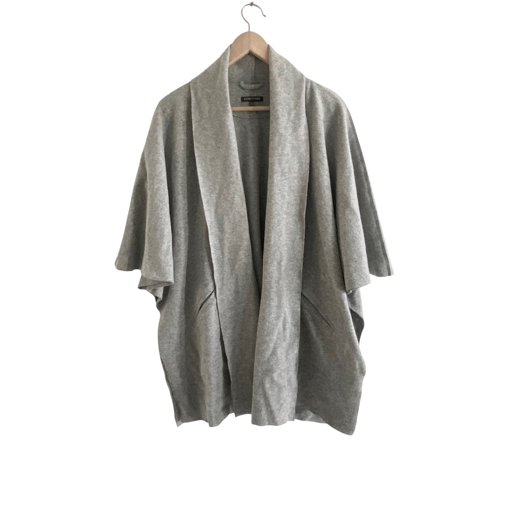 Eileen Fisher Wool Blend Open Front Cardigan Grey Shawl Collar Kimono Sleeve S/M